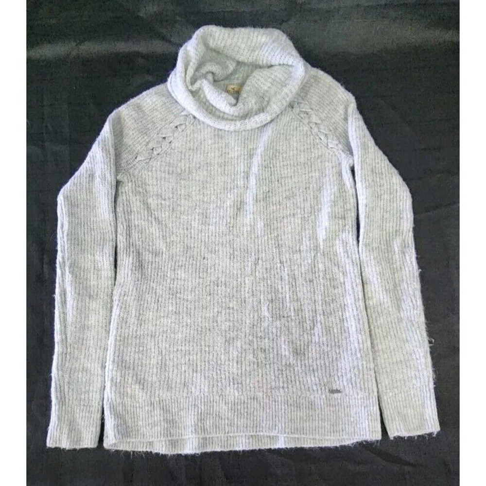 Hollister Women's Gray Knit Mock Turtle Neck Sweater XS Pullover Braid Detail‎